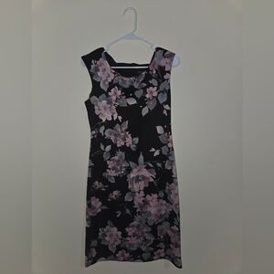 Connected Apparel Black and Pink Floral Midi Dress